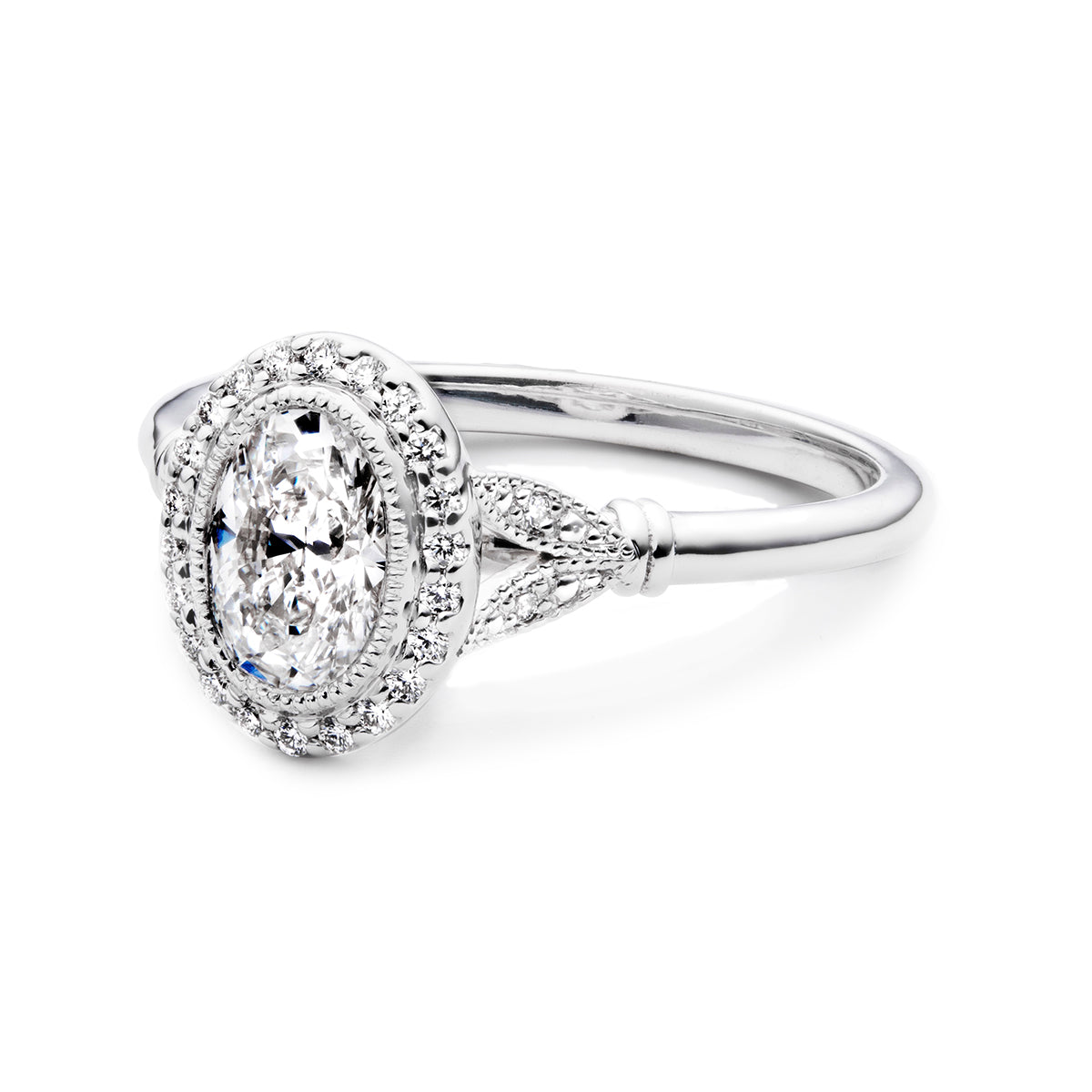 Antique Oval Halo Diamond Engagement Ring