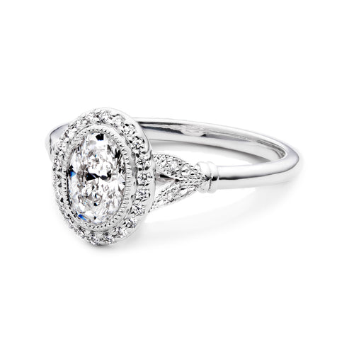 Antique Oval Halo Diamond Engagement Ring