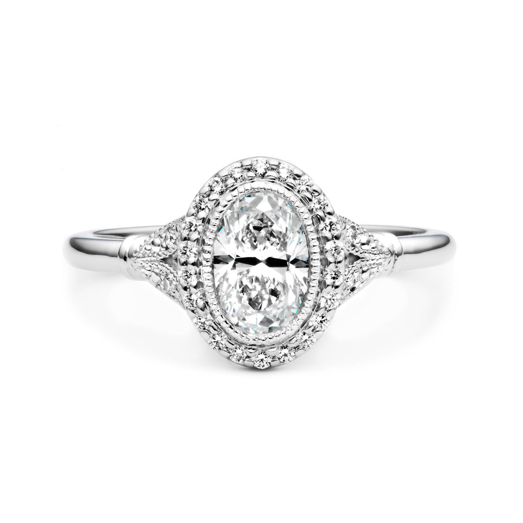 Antique Oval Halo Diamond Engagement Ring