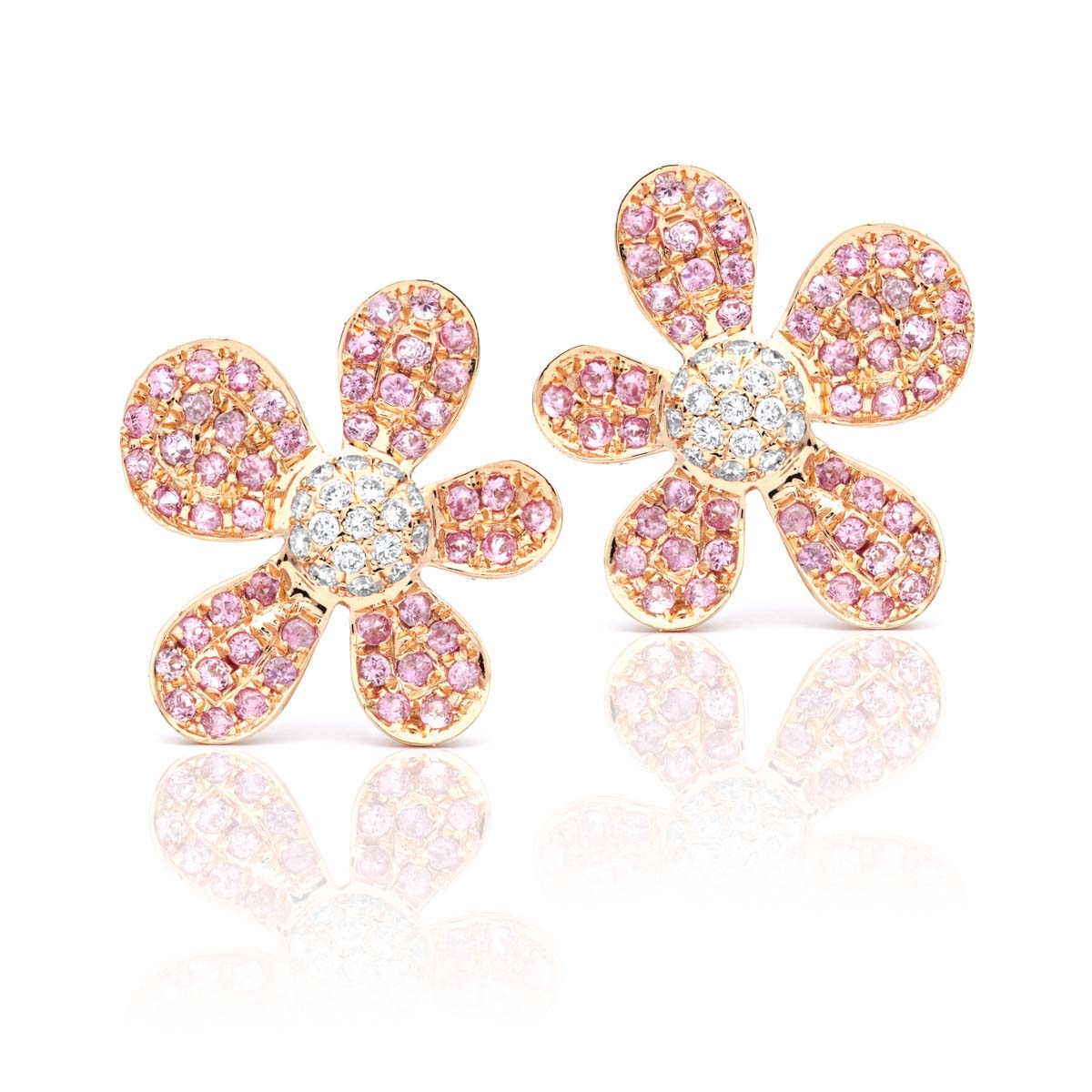 Rose Gold Sapphire and Diamond Daisy Earrings