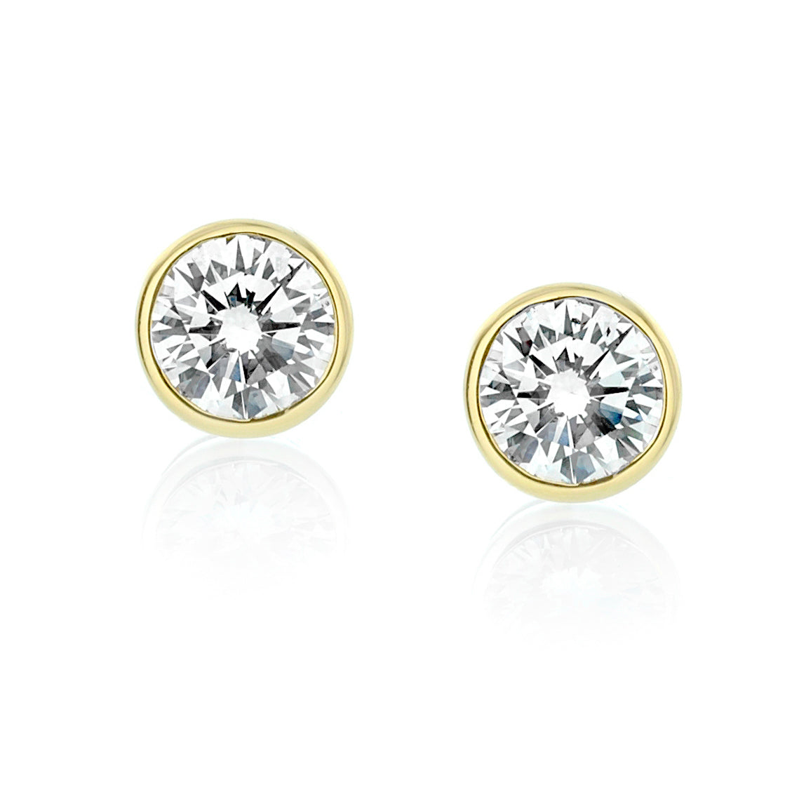 Yellow Gold Bezel Set Diamond Stud Earrings