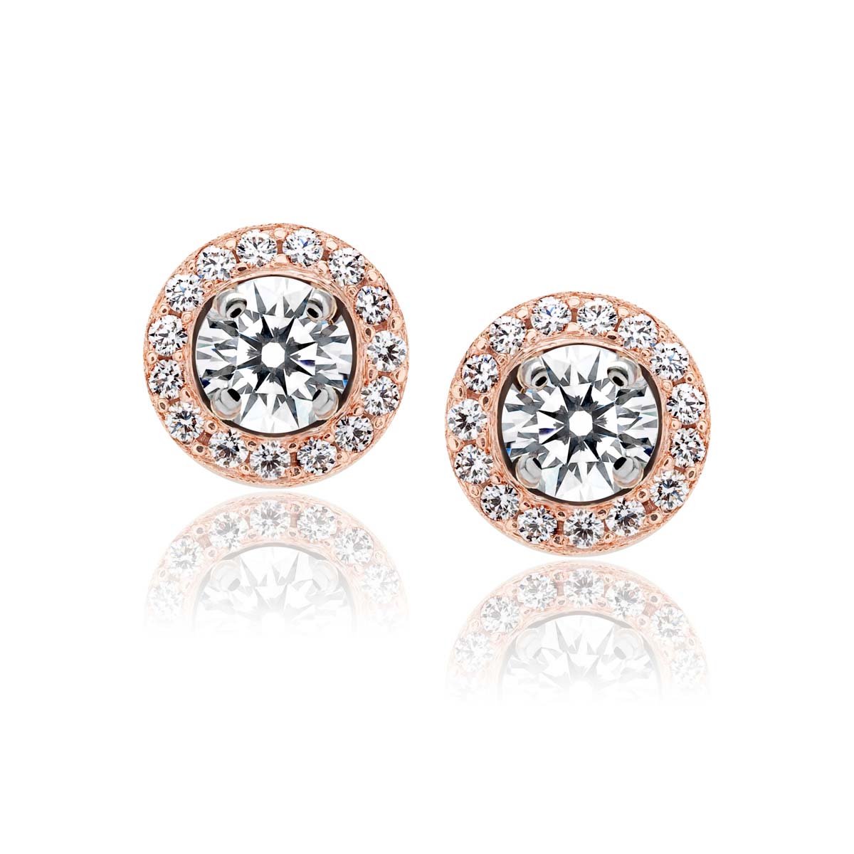 Rose Gold Diamond Halo Stud Earrings