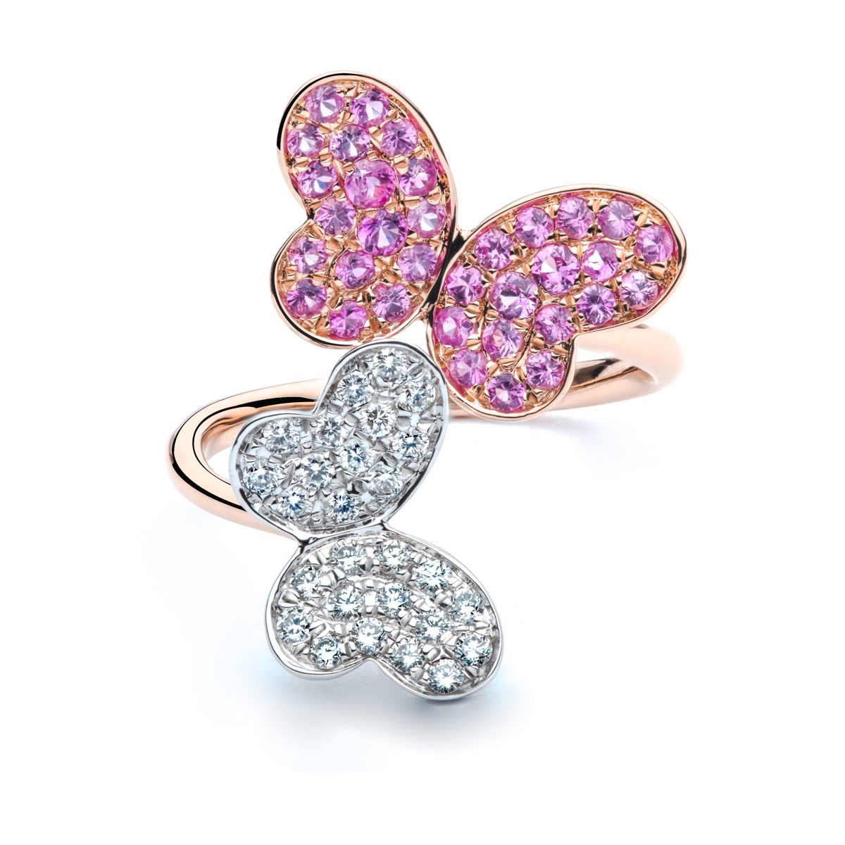Pink Sapphire and Diamond Butterfly Ring