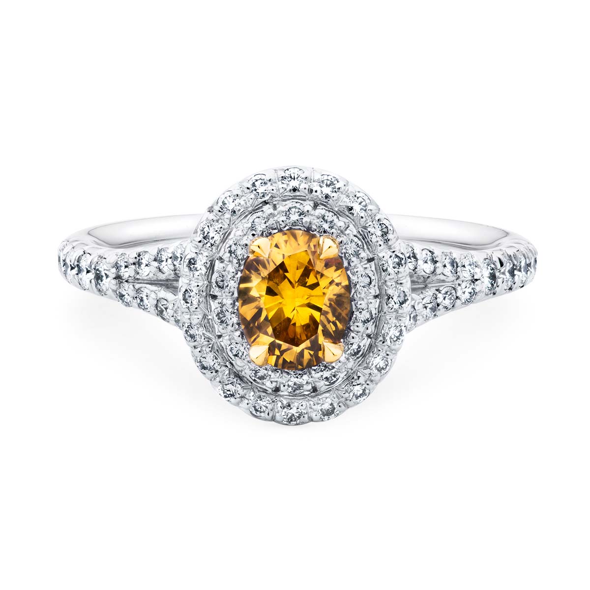 Yellow Diamond Double Halo Engagement Ring