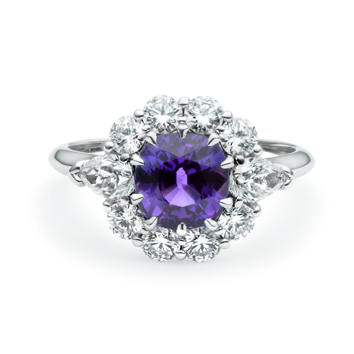 Purple Sapphire Ring With Diamond Halo