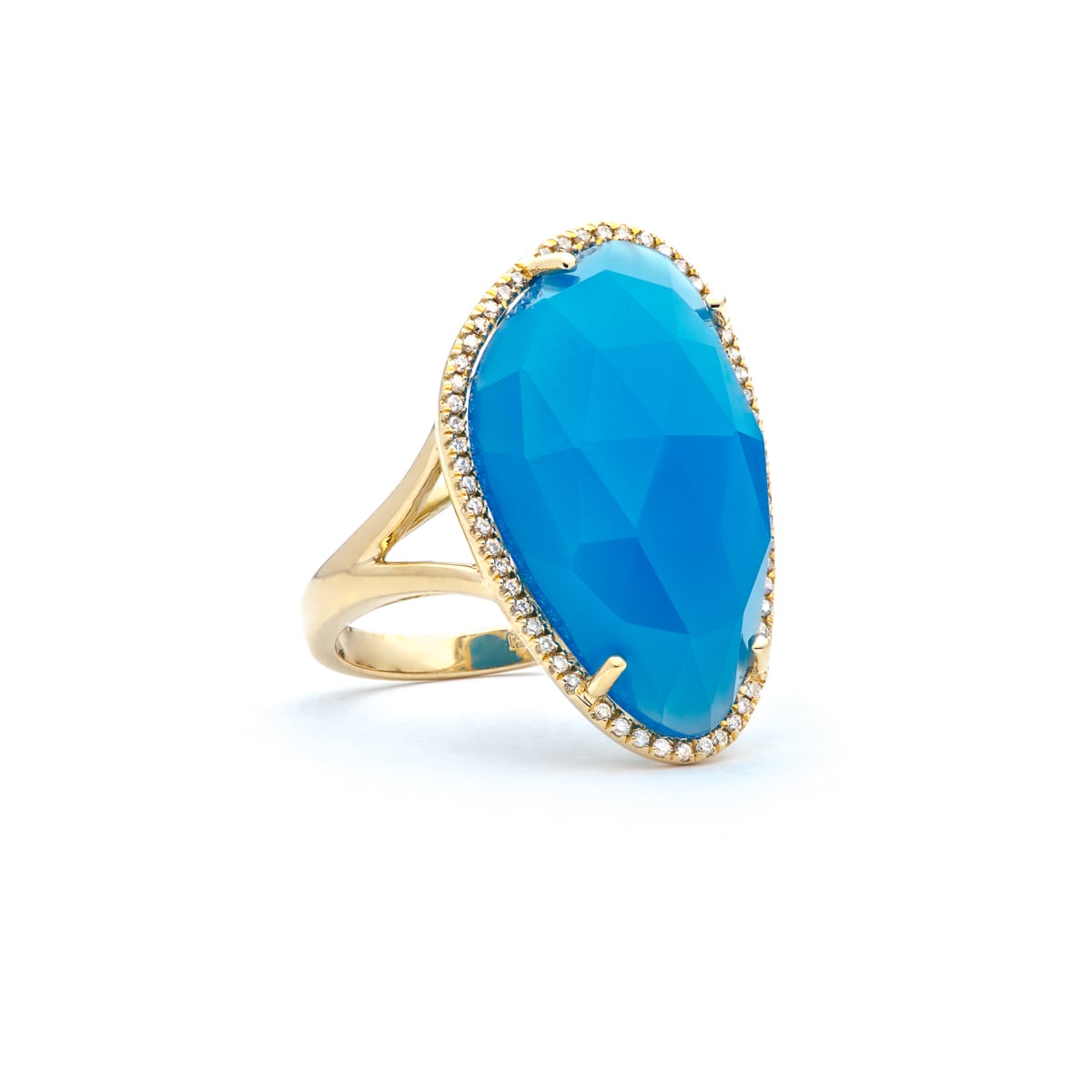 Yellow Gold Blue Agate and Diamond Ring