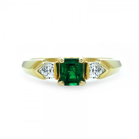 18K Yellow Gold Emerald & Diamond Ring | JM Edwards Jewelry