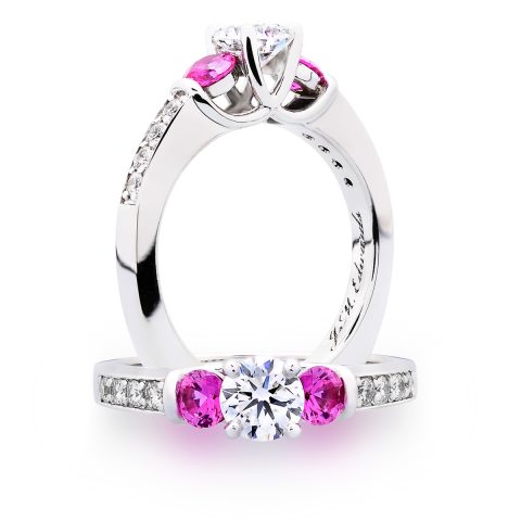 Custom Diamond and Pink Sapphire Engagement Ring