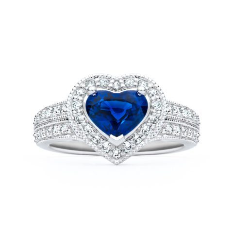 271-10000 Custom Heart Shaped Sapphire and Diamond Ring